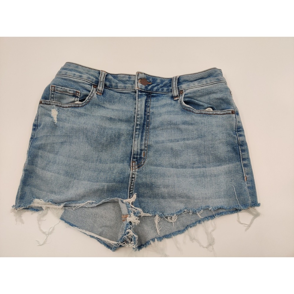Fashion Nova Womens 14W High Waisted Distressed Denim Shorts Light Wash Blue